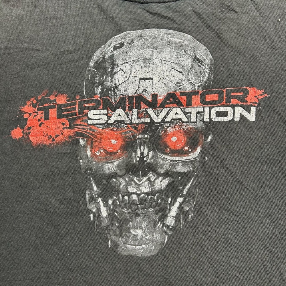 Vintage Terminator Salvation T-800 Skull Graphic T-Shirt Black Large Distressed - Picture 2 of 10